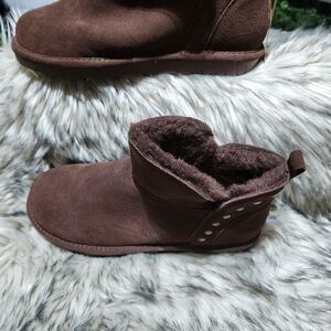 NWT-N Box Bearpaw Annabelle Brown-Walnut Suede Ankle Boots Size 10W